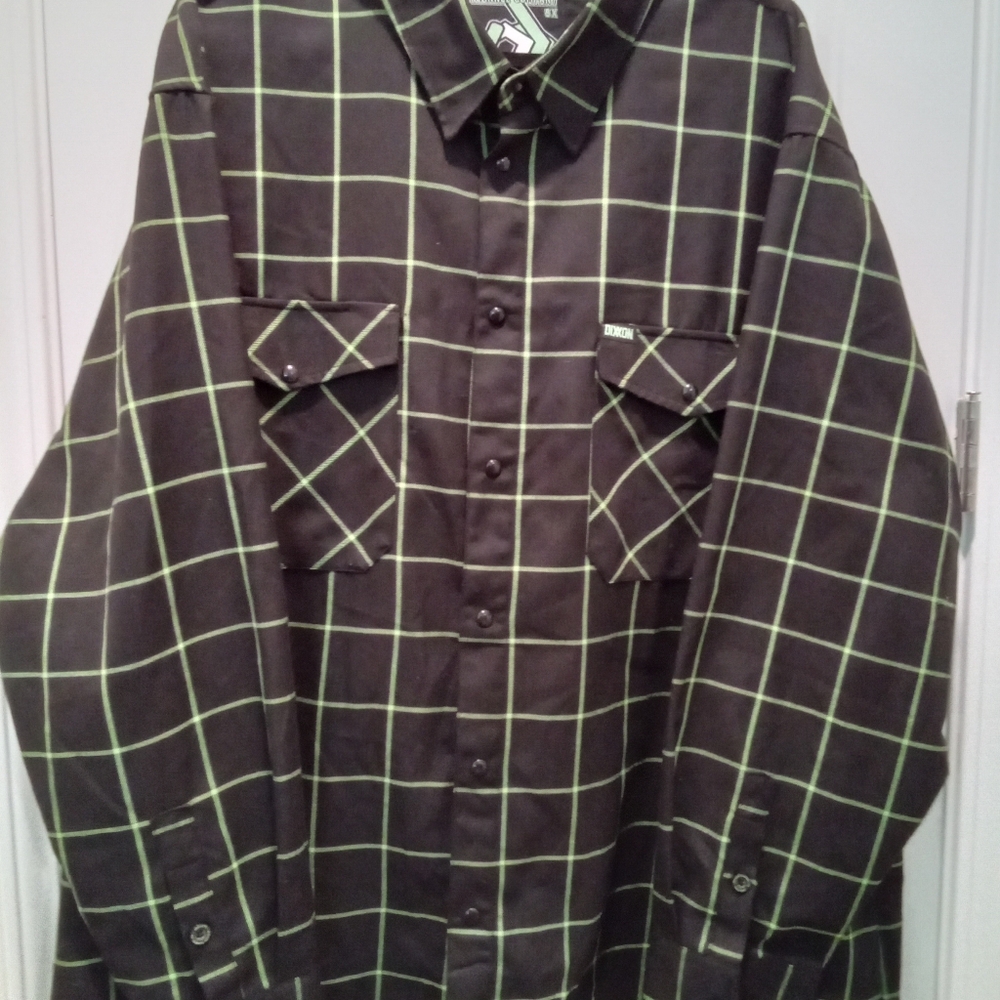 Dixxon's The Factory Black with Lime Green Grid Flannel & Snaps Mens Size 5XL